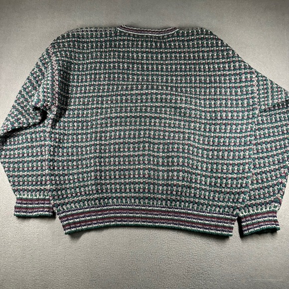 Vtg Eddie Bauer Mens XL 100% Wool Chunk Knit Sweater Green Burgundy Crew Neck - Picture 10 of 14